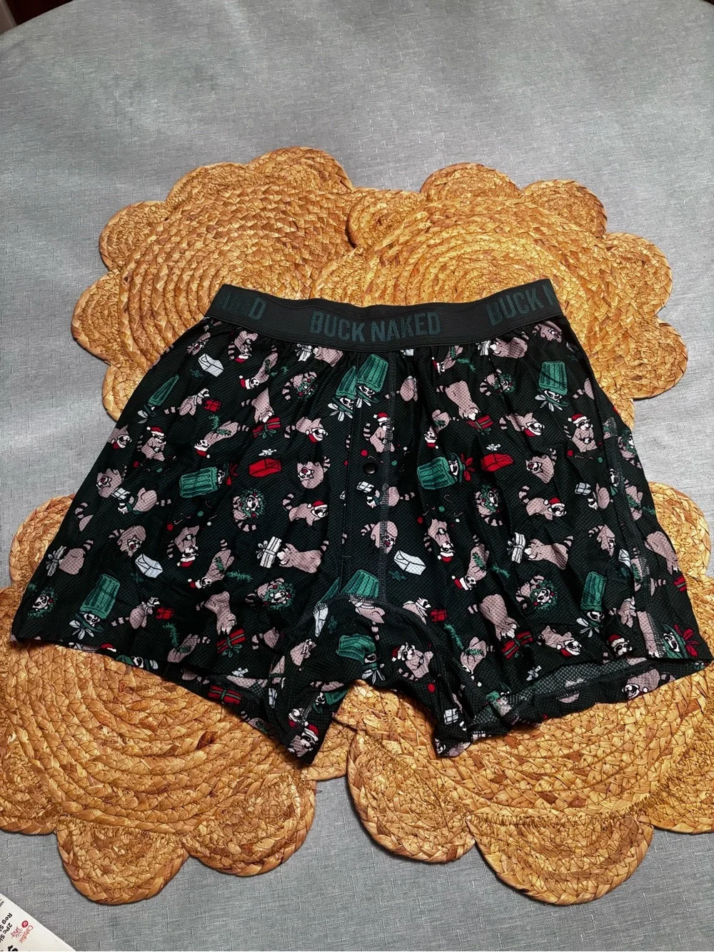 Duluth Trading Co. Buck Naked Bullpen Boxer Briefs Holiday Raccoon Size Medium